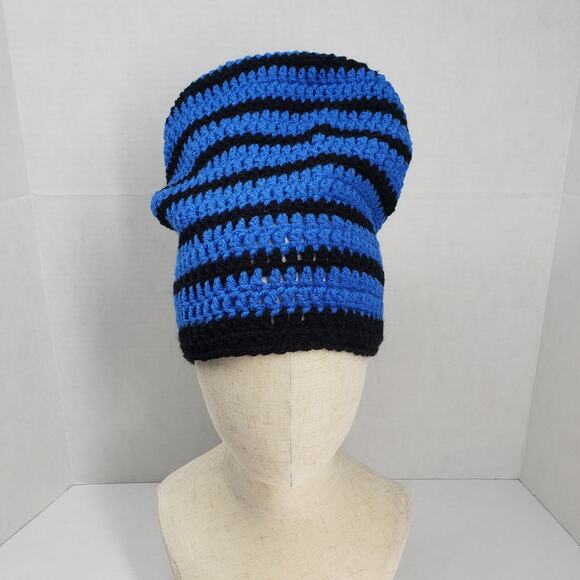 Crochet Slouchy Beanie Hat Blue Striped Handmade Dreadlock Loc Tam Rasta Winter - Picture 3 of 12